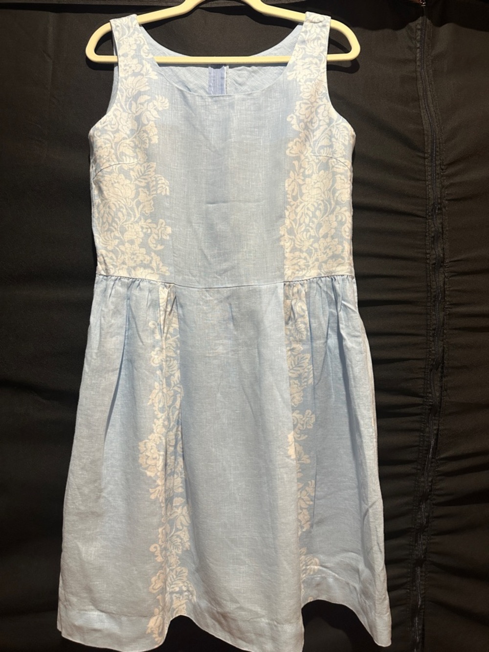 Women’s 100% linen Light Blue Floral Trim Sundress